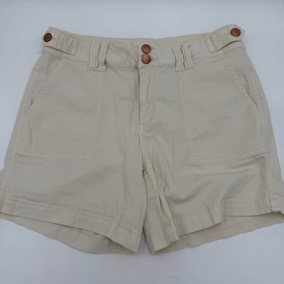 BKE Womens Hiking Trek Outdoor Shorts Size 26 Flaps Cream Mid Rise Stretch - Picture 1 of 10